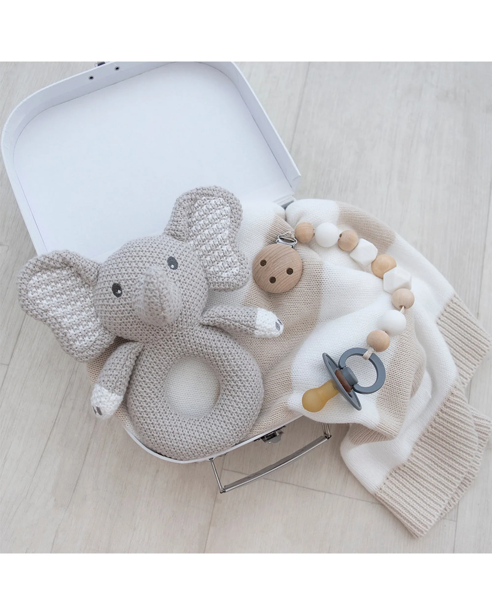 Knitted Ring Rattle Mason the Elephant - Image 4